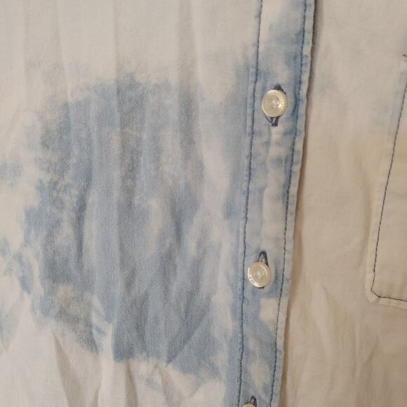 Aeropostale Size Large White Blue Button Up Top Blouse Long Sleeve Soft Comfy - Picture 6 of 11